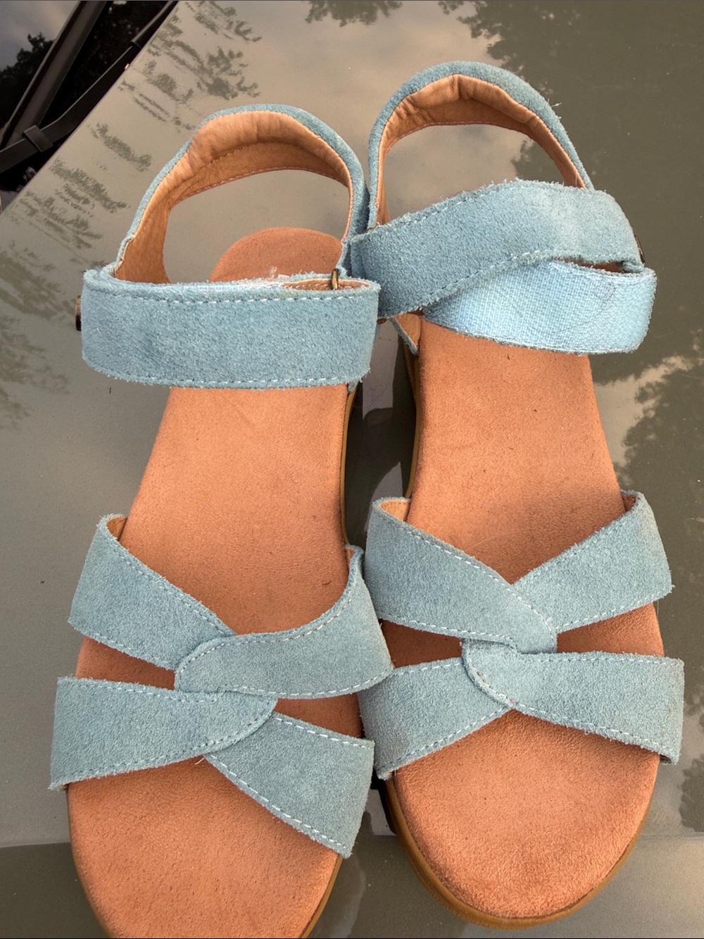 Lands' End Light Blue Suede Crisscross Ankle-Strap Sandals